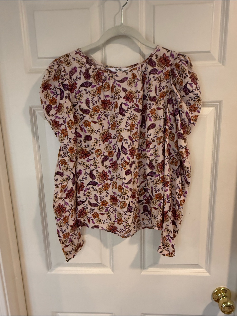 BB Dakota Floral Puff Sleeve Blouse - Cream, Purple & Gold